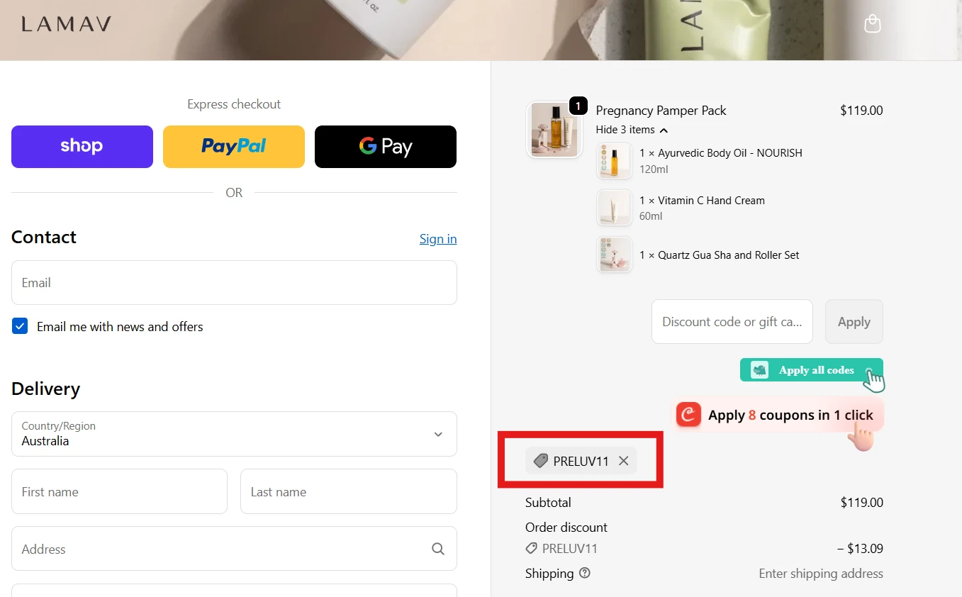 Use Discount Code PRELUV11 for 11% OFF Sitewide at lamav.com